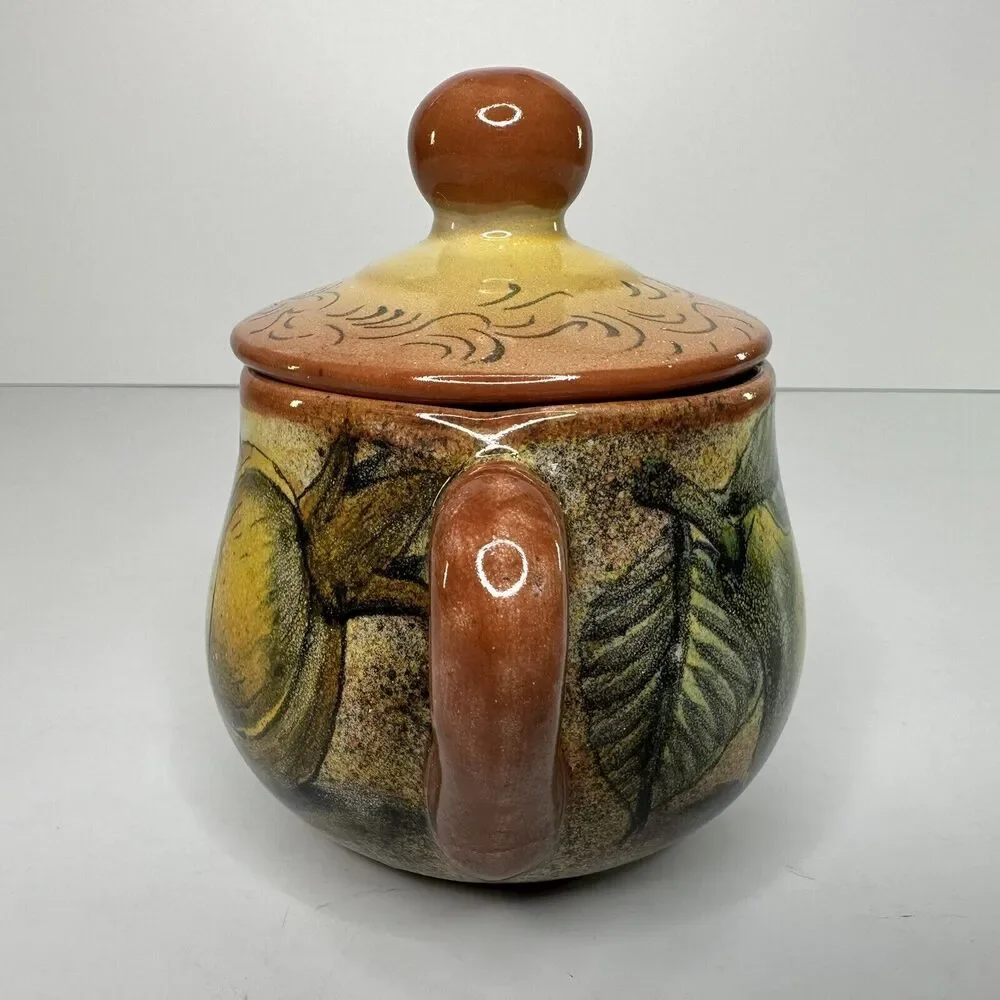 Covered Sugar Bowl‎ Mexico Majolica Venegas Hand Painted Pottery Fruit Pears